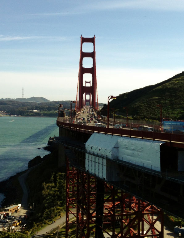 The Golden Gate Bridge with a Section Shrink Wrapped for Repair