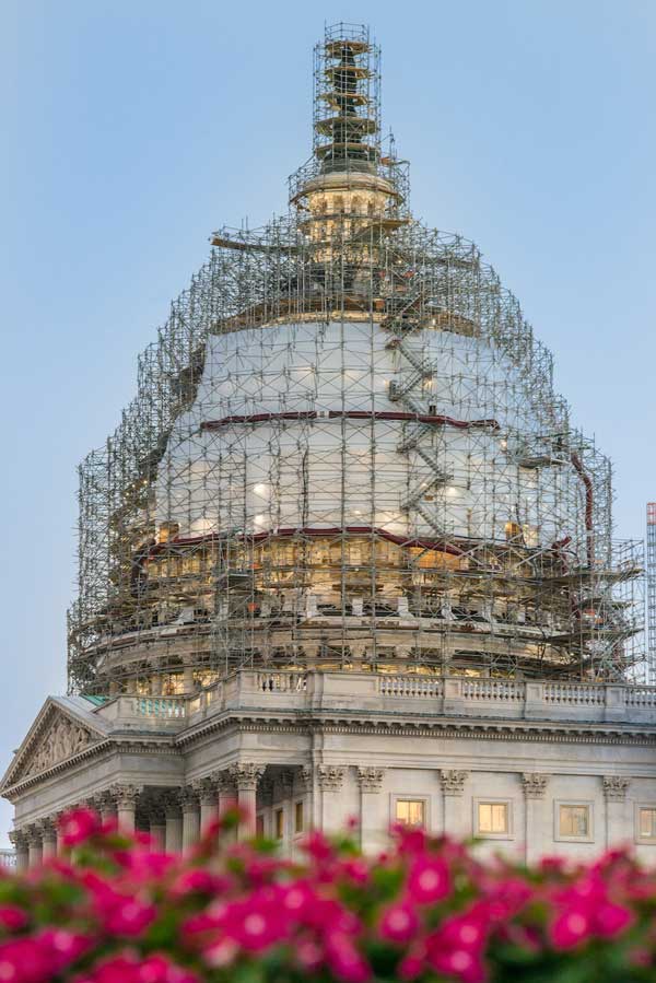 Scaffold Shrink Wrap of the US Capitol in Washington, DC on August 25, 2015.